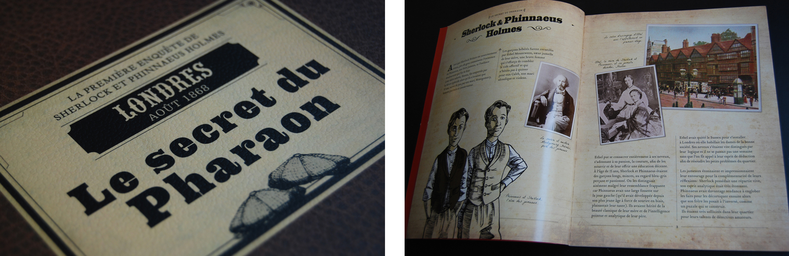 maquette intérieure, livre animé le secret du pharaon et sherlock Holmes chez éditions de la Martinière jeunesse