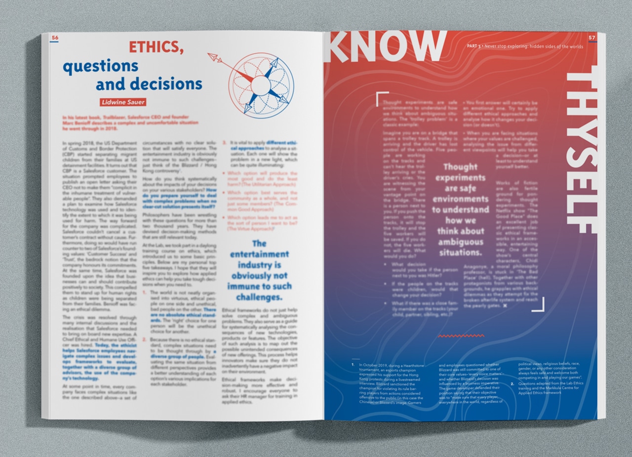 Maquette Ubisoft Lab's Book 2020 Know thyself Ethics questions and decisions