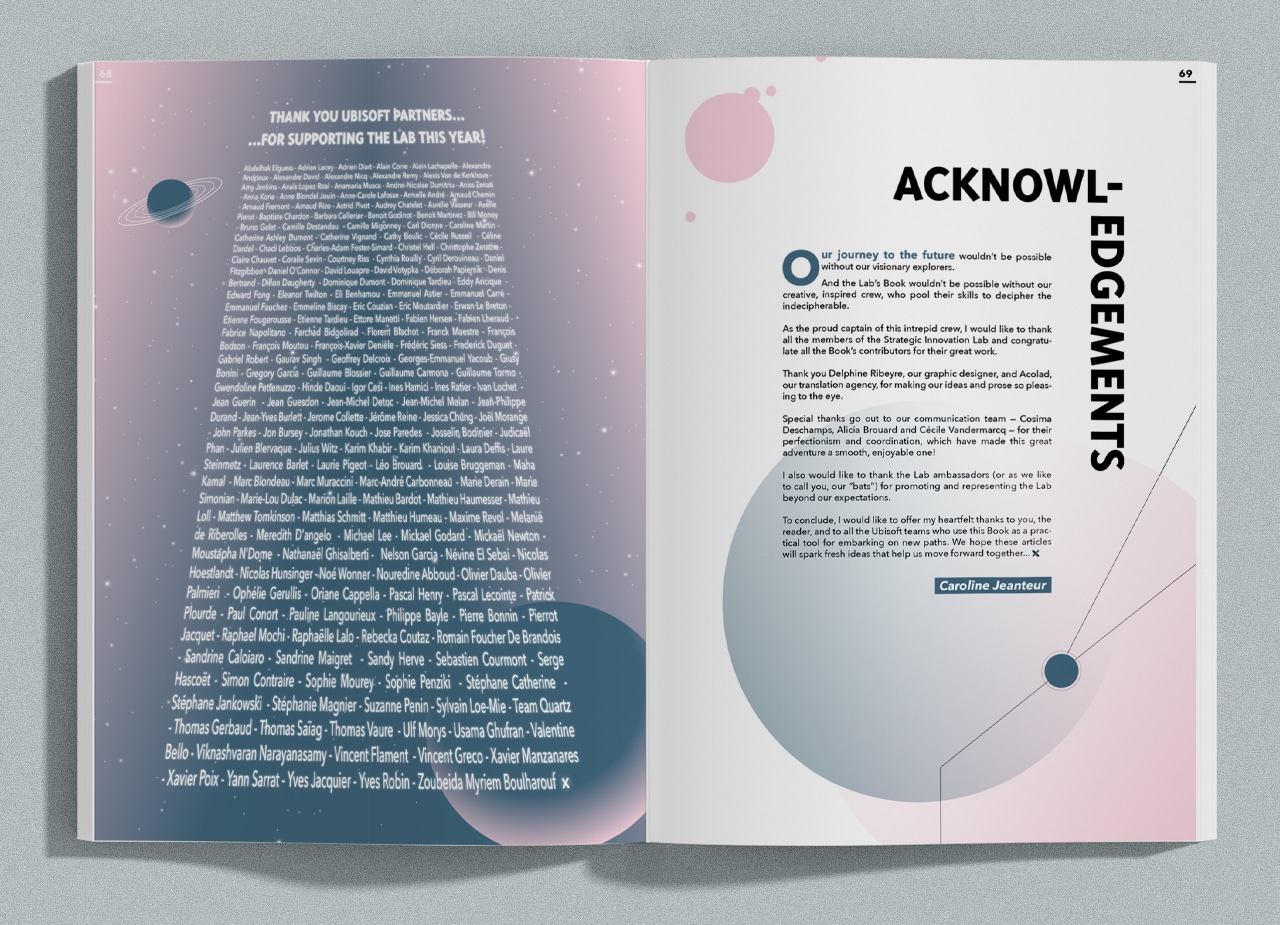 Maquette Ubisoft Lab's Book 2020 page de remerciements